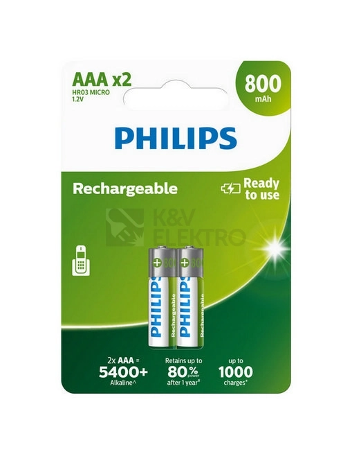 Obrázek produktu Nabíjecí baterie Philips AAA 1,2V NiMH 800mAh R03B2A80/10 (blistr 2ks) 0