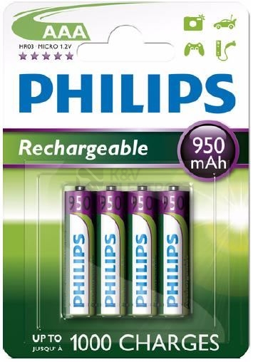 Obrázek produktu  Nabíjecí mikrotužkové baterie AAA Philips Multilife HR03 R03B4A95/10 950mAh NiMH 1