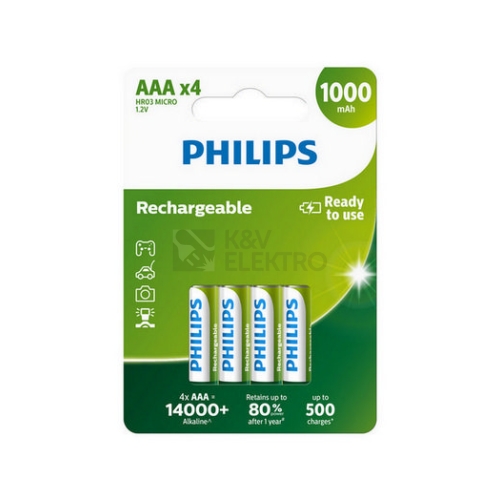 Nabíjecí mikrotužkové baterie AAA Philips MultiLife HR03 NiMH R03B4RTU10/10 950mAh
