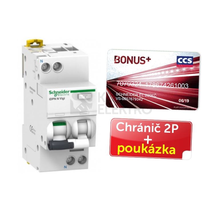 Obrázek produktu Proudový chránič s jističem Schneider Electric Acti9 iDPN N 16A B 30mA AC + poukázka CCS 200 Kč A9D55616P 0