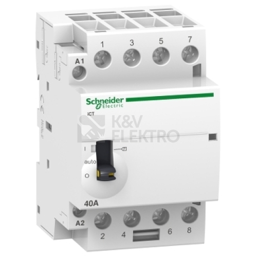 Instalační stykač Schneider Electric Acti9 ICT 40A 4NO 230V A9C21844 s manuálním ovládáním