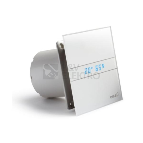 Axiální koupelnový ventilátor s časovým doběhem CATA e100 GTH se skleněným panelem hygrostatem a mikroventilací