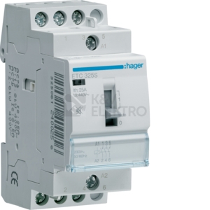 Obrázek produktu Instalační stykač hager ETC325S 25A/230V 3NO automatický návrat tichý 0