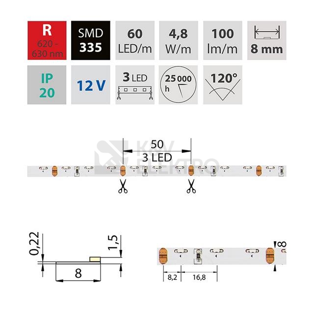 Obrázek produktu LED pásek McLED červená 4,8W/m 12V š=8mm IP20 ML-121.331.10.0  (5m) 3