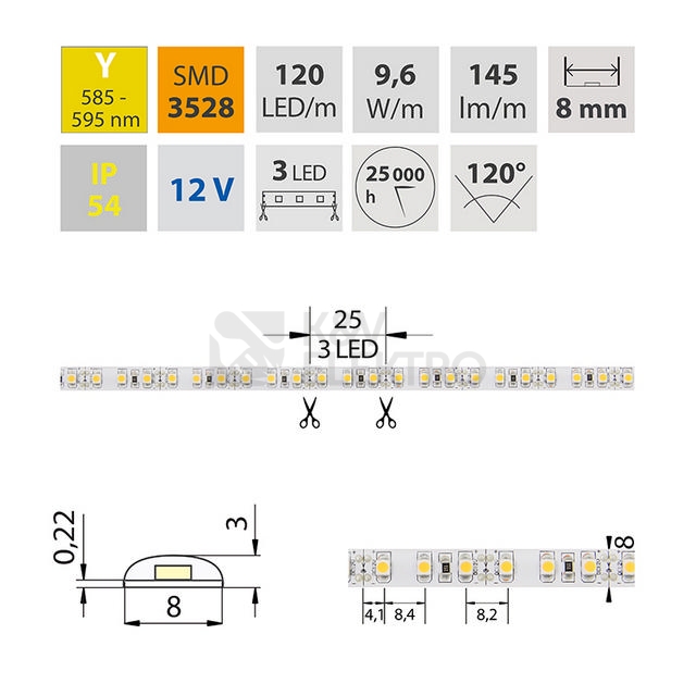 Obrázek produktu LED pásek McLED žlutá 9,6W/m 12V š=8mm IP20 ML-121.233.10.0  (5m) 3