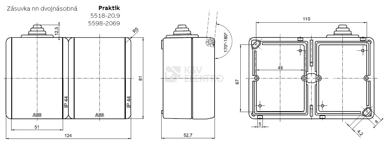 Obrázek produktu ABB Praktik dvojzásuvka IP44 hnědá 5518-2029 H 1