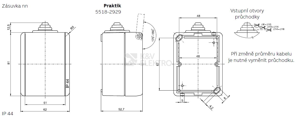 Obrázek produktu ABB Praktik zásuvka IP44 hnědá 5518-2929 H s víčkem 1