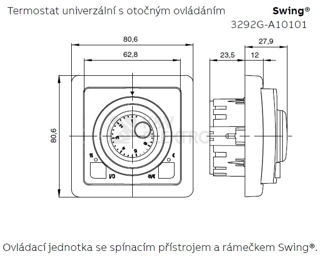 Obrázek produktu ABB Swing (L) termostat otočný 3292G-A10101 S1 světle šedá 1