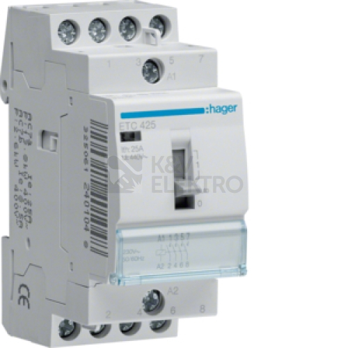 Instalační stykač hager ETC425 25A/230V 4NO automatický návrat