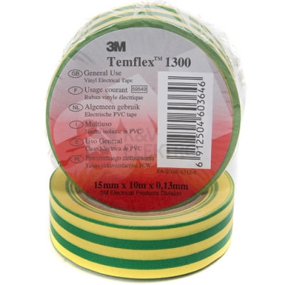 Obrázek produktu Izolační páska 3M TEMFLEX 1300 15mm x 10m žlutozelená 0