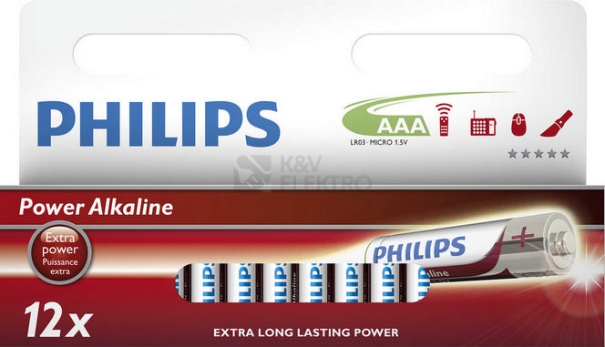 Obrázek produktu Mikrotužkové baterie AAA Power Alkaline LR03 P12W alkalické (blistr 12ks) 0