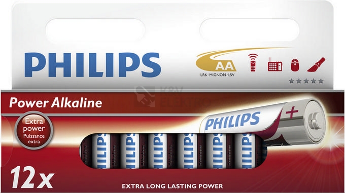 Obrázek produktu Tužkové baterie AA Philips Power Alkaline LR6 P12W alkalické (blistr 12ks) 0