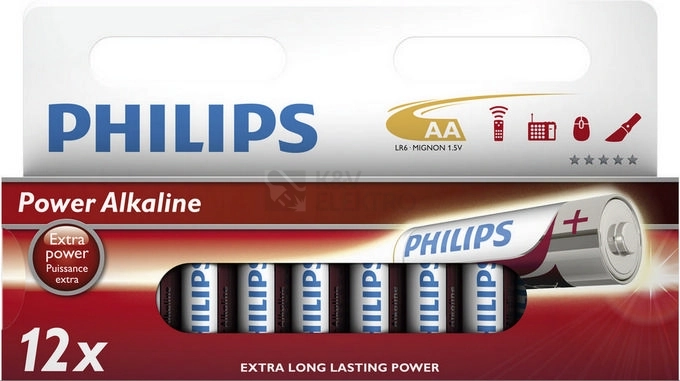 Obrázek produktu Tužkové baterie AA Philips Power Alkaline LR6 P12W alkalické (blistr 12ks) 0