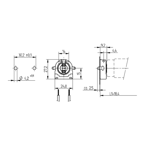 Patice zářivková T8/G13 BJB 26.422.4009.50 27mm boční uchycení