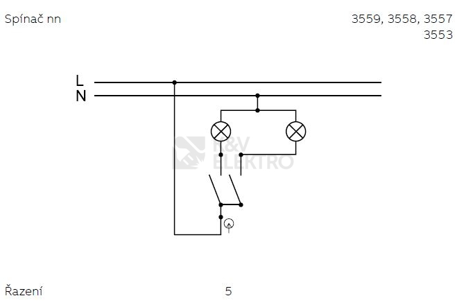 Obrázek produktu ABB Decento vypínač č.5 bílá 3559K-C05345 porcelán 2