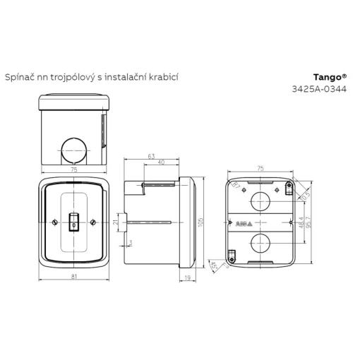 ABB Tango spínač sporáková kombinace hnědá 3425A-0344 H 16A 400V 3P (obrázek 3)