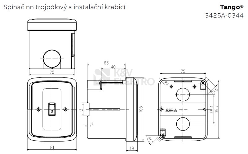 Obrázek produktu  ABB Tango spínač sporáková kombinace hnědá 3425A-0344 H 16A 400V 3P 2