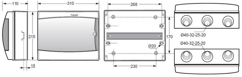 Rozvodnice na omítku Famatel 3912-T průhledné dveře 12M IP65 39121