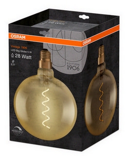 Obrázek produktu  LED žárovka Vintage 1906 E27 OSRAM 4W (25W) teplá bílá (2000K) Retro Filament Gold Globe200 stmívatelná 5