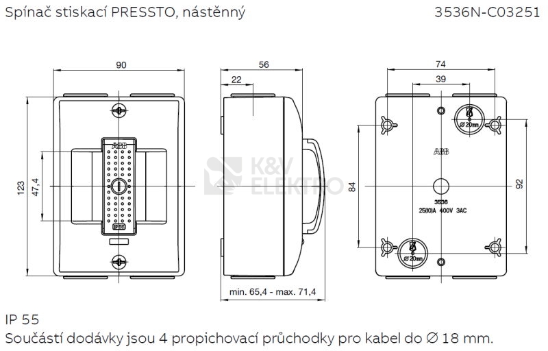 Obrázek produktu  ABB vypínač PRESSTO nástěnný šedá/tmavě šedá 3536N-C03251 23 2