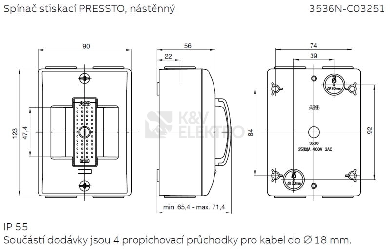 Obrázek produktu ABB vypínač PRESSTO nástěnný šedá/tmavě šedá 3536N-C03251 23 2