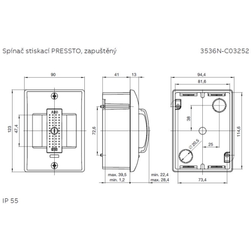 ABB vypínač PRESSTO zapuštěnný šedá/tmavě šedá 3536N-C03252 23