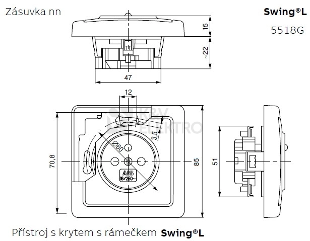 Obrázek produktu ABB Swing (L) zásuvka jasně bílá 5518G-A02352 B1 s popisovým polem 2