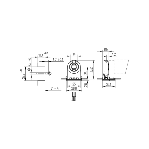 Patice zářivková T8/G13 BJB 26.290.1011.50 35mm spodní uchycení