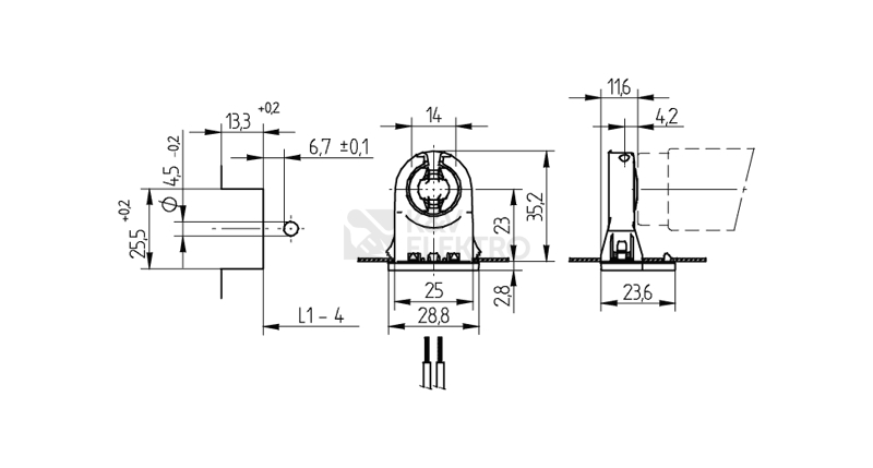 Obrázek produktu  Patice zářivková T8/G13 BJB 26.290.1011.50 35mm spodní uchycení 1