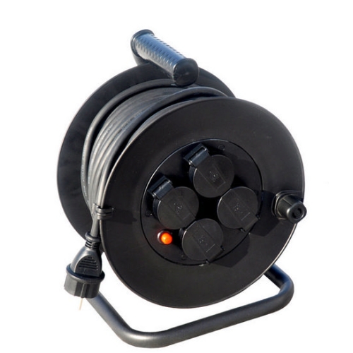 Prodlužovací přívod - na bubnu 4 zásuvky 25m kabel guma 3x 1,5mm2 IP44 Solight PB33