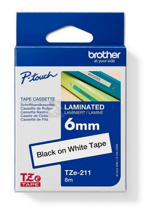 Obrázek produktu Páska do štítkovače Brother TZE-211 bílá/černá 6mm originální 0