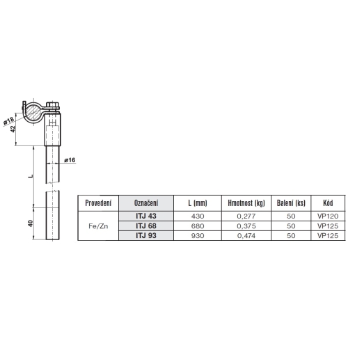 Izolační tyč pro jímací tyč 930mm ITJ 93 TREMIS VP130