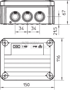Obrázek produktu Krabice OBO T100 IP66 151x117x67 2007077 1