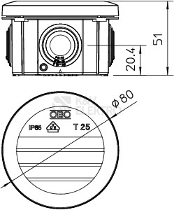 Obrázek produktu Krabice OBO T25 IP65 80x51 2007029 1