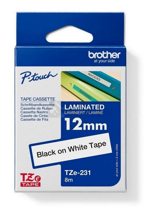 Obrázek produktu Páska do štítkovače Brother TZE-231 bílá/černá 12mm originální 0