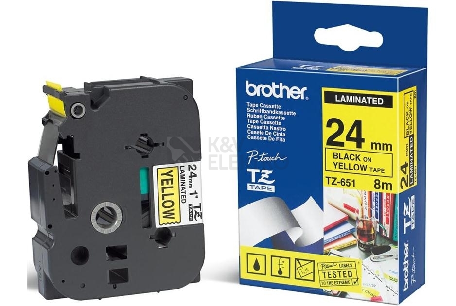 Obrázek produktu Páska do štítkovače Brother TZE-651 žlutá/černá 24mm originální 0