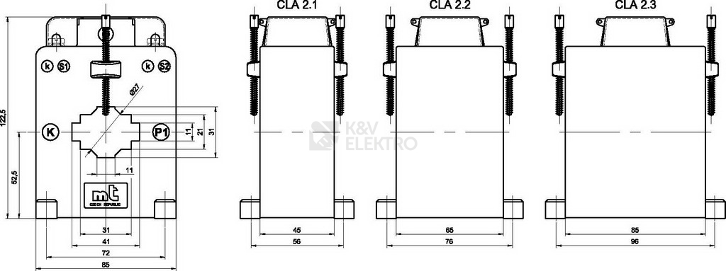 Obrázek produktu Měřící transformátor CLA 2.2 400/5A 10VA 0,5S 150% cejchované 1