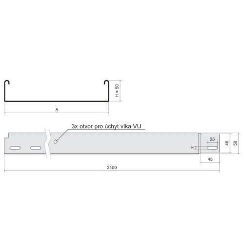 Kabelový žlab s integrovanou spojkou KOPOS Mars NKZIN 50X62X0.70 S (2m) (obrázek 3)