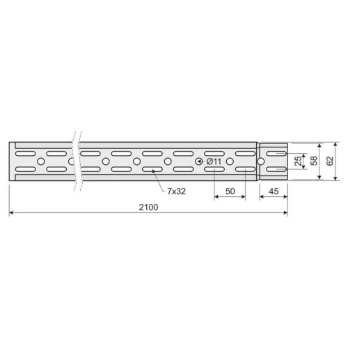 Kabelový žlab s integrovanou spojkou KOPOS Mars NKZI 50X62X0,70 S (2m) (obrázek 2)