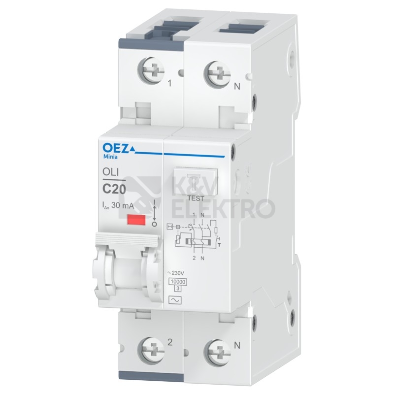 Obrázek produktu Proudový chránič s jističem OEZ OLI-20C-1N-030AC 20A 30mA AC 0