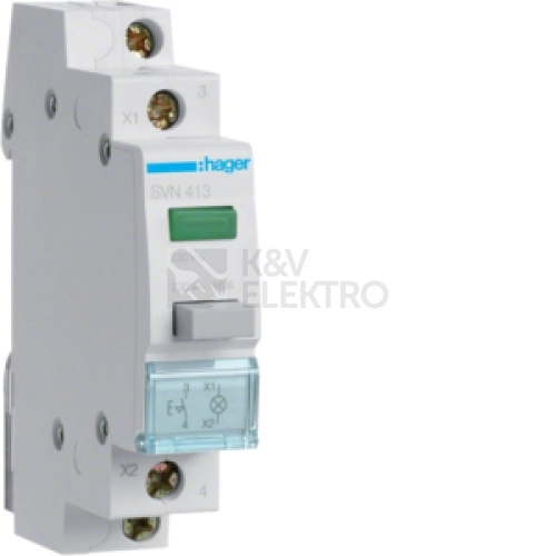 Stiskací spínač 1NO 16A se zelenou LED Hager SVN413