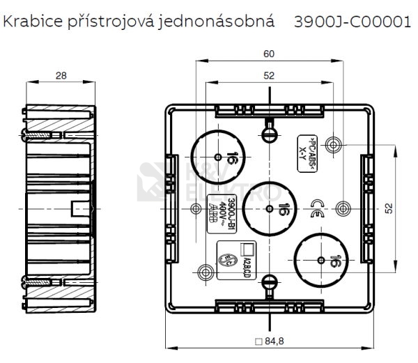 Obrázek produktu Krabice lištová pro Swing L ABB 3900J-C00001 B 85x85x28mm bílá 1