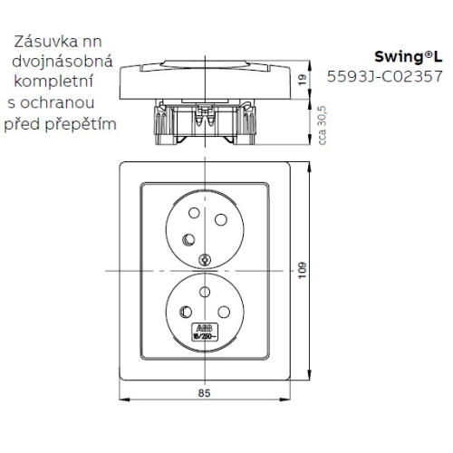 ABB Swing dvojzásuvka jasně bílá 5593J-C02357 B1 s přepěťovou ochranou