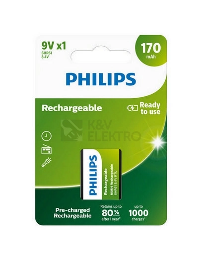 Obrázek produktu Nabíjecí baterie 9V Philips MultiLife HR22 9VB1A17/10 170mAh NiMH 0
