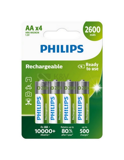 Obrázek produktu Nabíjecí tužkové baterie AA Philips MultiLife HR6 R6B4B260/10 2600mAh NiMH (blistr 4ks) 0