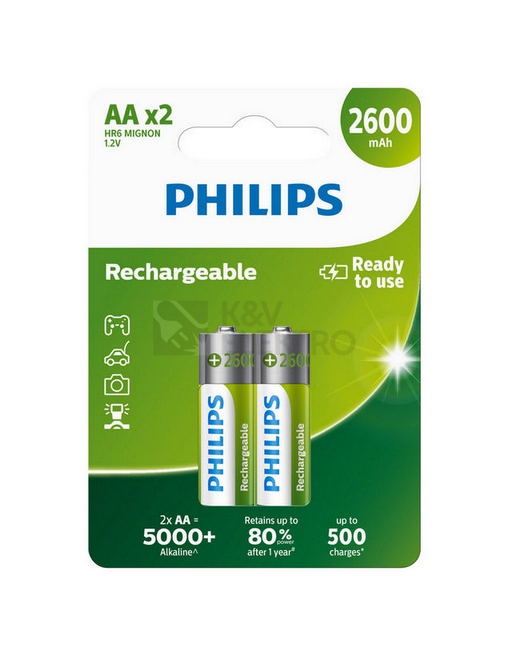 Obrázek produktu Nabíjecí tužkové baterie AA Philips MultiLife HR6 R6B2A260/10 2600mAh NiMH (blistr 2ks) 0