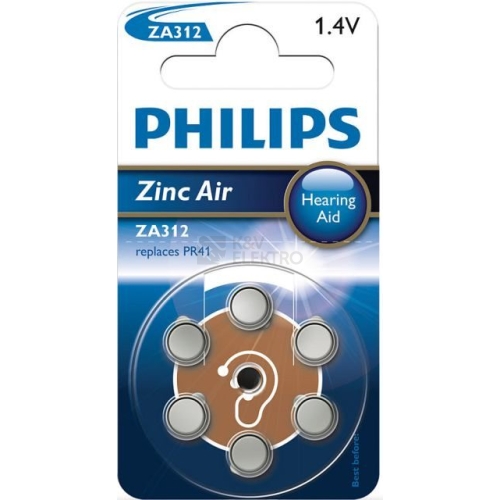 Knoflíková baterie do naslouchadel Philips Zinc Air ZA312 B6A/10 PR41 (blistr 6ks)