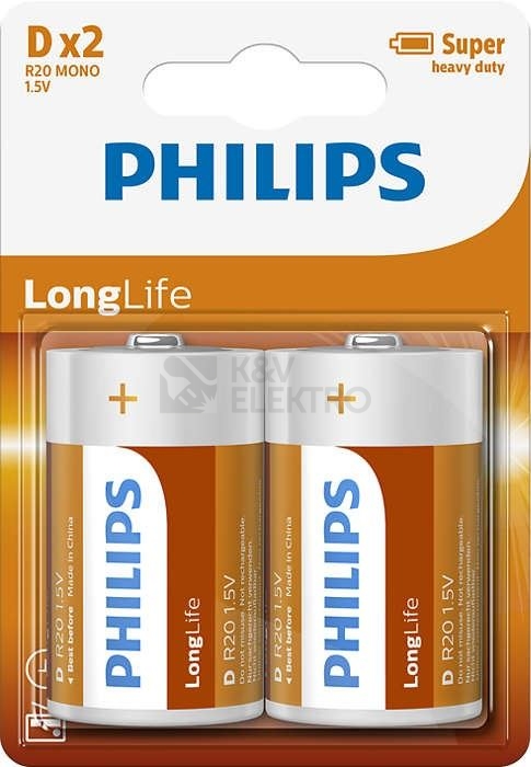 Obrázek produktu Baterie D Philips LongLife R20 L2B/10 (blistr 2ks) 0