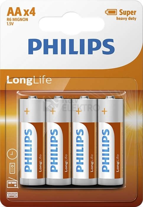 Obrázek produktu Tužkové baterie AA Philips LongLife LR6 R6L4B (blistr 4ks) 0