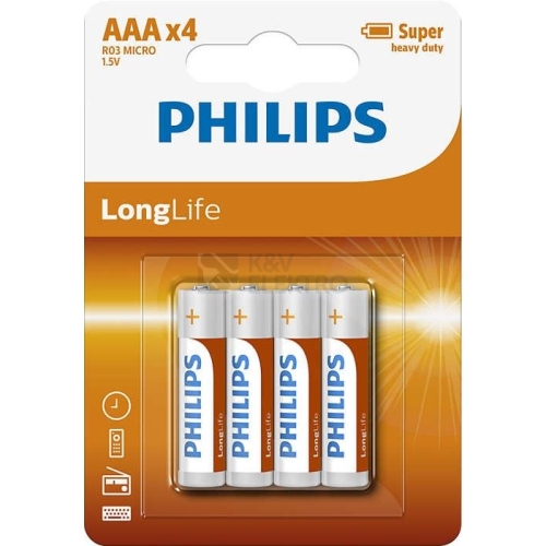 Mikrotužkové baterie AAA Philips LongLife R03 L4B (blistr 4ks)